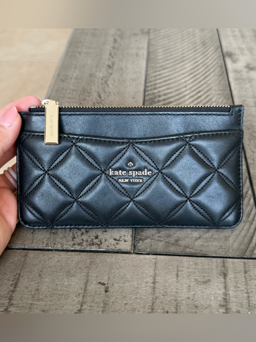 Kate Spade Natalia Large Slim Cardholder Wallet in Quilted Smooth Leather Black
